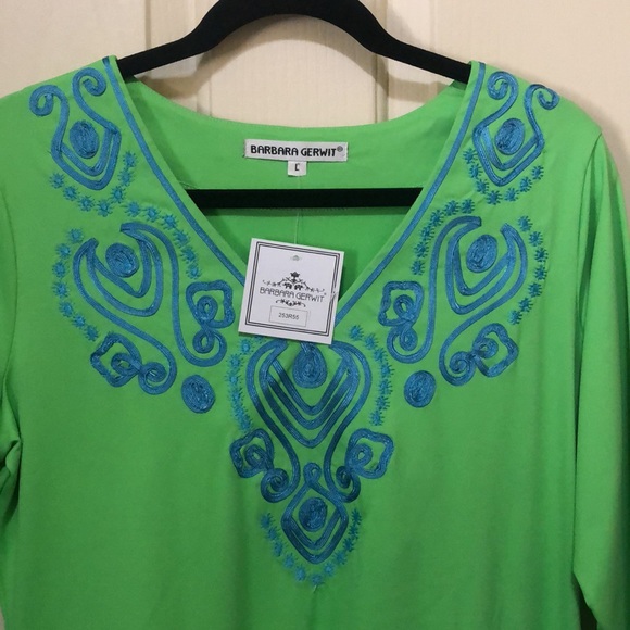 Barbara Gerwit embroidery lime green tunic size large perfect for a cruise - Picture 2 of 10